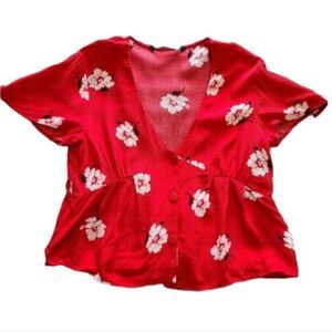 Zara Cropped Button Down - Red/White Floral
